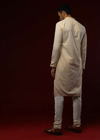 Pastel Yellow Kurta Set In Cotton With Lucknowi Thread Embroidered Ethnic Jaal