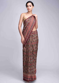 Patola Printed Mullti Color Saree In Tussar Silk With Abstract Motif