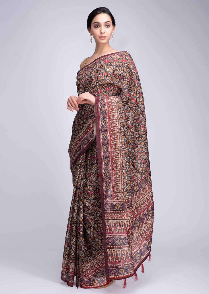 Patola Printed Mullti Color Saree In Tussar Silk With Abstract Motif