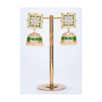 Peach and green shaded jadau earring with kundan work only on kalki