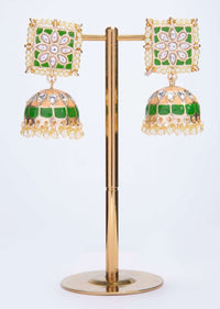 Peach and green shaded jadau earring with kundan work only on kalki