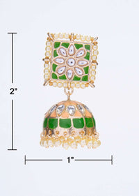 Peach and green shaded jadau earring with kundan work only on kalki