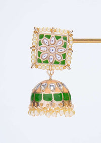 Peach and green shaded jadau earring with kundan work only on kalki