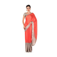 Peach And Grey Saree With Kundan Embroidery Online - Kalki Fashion