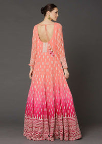 Peach And Pink Shaded Anarkali In Georgette With Lucknowi Thread Embroidered Buttis Online - Kalki Fashion