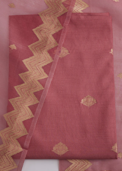 Peach Banarasi Silk Unstitched Suit And Dupatta