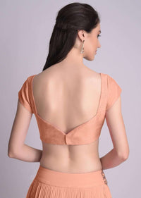 Peach Blouse In Raw Silk With Sweet Heart Neckline