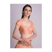 Peach Blouse In Raw Silk With Sweet Heart Neckline