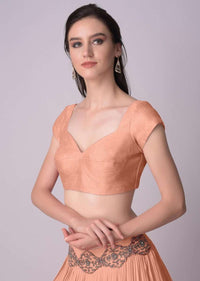 Peach Blouse In Raw Silk With Sweet Heart Neckline