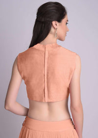 Peach Blouse In Raw Silk With V Neckline