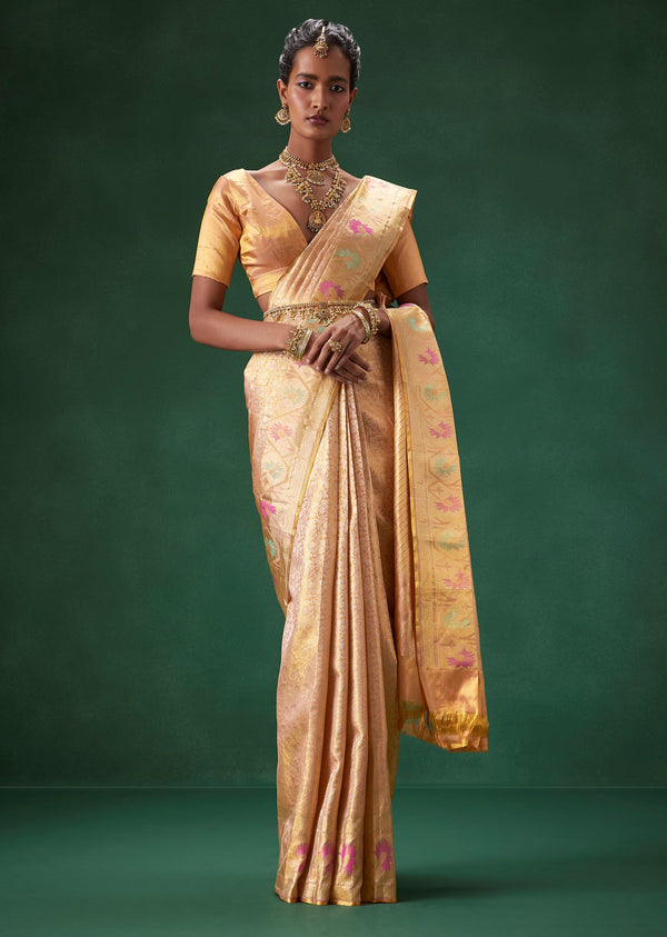 Peach Bridal Banarasi Saree with Unstitched Blouse