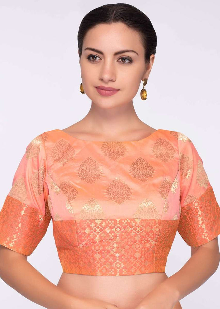 Peach brocade blouse in butti work 