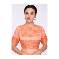 Peach Brocade Blouse In Butti Work Online - Kalki Fashion