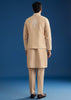 Peach Cotton Silk Jacket Kurta Set With Mirror And Dori Work