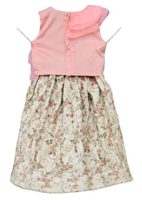 Peach Crop Top In Cotton Silk With Ruffle Frill And Floral Embroidered Lehenga By Fayon Kids