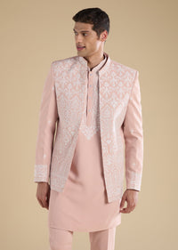 Peach Embellished Jodhpuri Set With Kurta And Pants