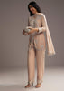 Peach Georgette Kurta Set With Beads Embroidery
