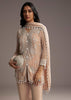 Peach Georgette Kurta Set With Beads Embroidery