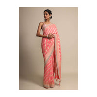 Peach Georgette Saree With Weaved Stripes All Over Online - Kalki Fashion