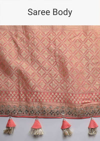 Peach Georgette Saree With Weaved Stripes All Over Online - Kalki Fashion