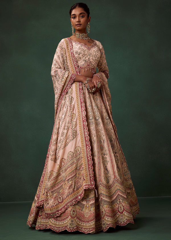 Peach Kali Bridal Georgette Lehenga Set with Zari Embroidery