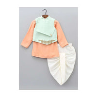Peach Kurta With Asymmetric Zari Embroidered Jacket And Dhoti Pants Online - Kalki Fashion