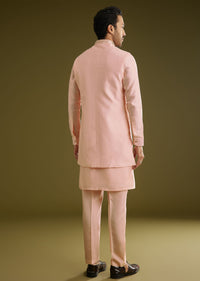 Peach Kurta Jacket Set In Cotton Silk With Embroidery Thread Work
