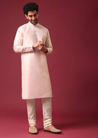 Peach Kurta Set In Silk with Mirror Work