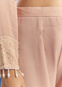 Peach Moti Beads Georgette Anarkali Set With Tassel Dupatta