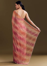 Peach Pink Glass Tissue Saree With Stone And Cutdana Embroidery