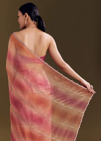 Peach Pink Glass Tissue Saree With Stone And Cutdana Embroidery