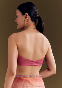 Peach Pink Glass Tissue Saree With Stone And Cutdana Embroidery