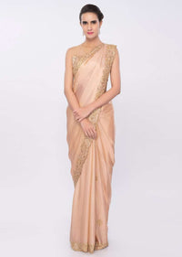 Peach satin chiffon saree in cut dana and gotta embroidery and butti only on Kalki