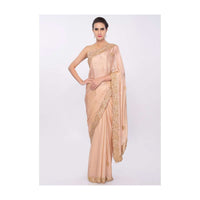 Peach satin chiffon saree in cut dana and gotta embroidery and butti only on Kalki