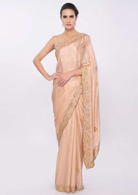 Peach satin chiffon saree in cut dana and gotta embroidery and butti only on Kalki