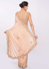 Peach satin chiffon saree in cut dana and gotta embroidery and butti only on Kalki