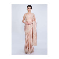 Peach Saree In Satin With Moti And Stone Embroidered Border Online - Kalki Fashion