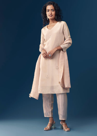 Peach Sequin Work Tissue Anarkali Set