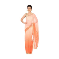 Peach shaded saree adorn in kundan embroidered border only on Kalki