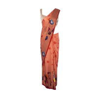 Peach shaded satin saree in floral digital print