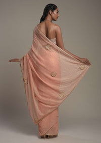 Peach Georgette Saree With Scattered Sequins And Moti Motifs Along With Unstitched Blouse Online - Kalki Fashion