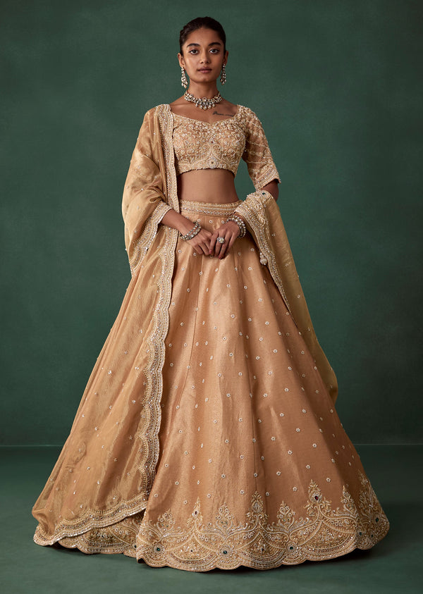 Peach Silk Heavy Embroidered Bridal Lehenga Set