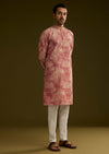 Peach Silk Printed Kurta Set With Tree Motifs