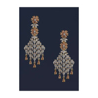 Peach Stones And Crystal Studded Earrings In Floral Motifs Online - Kalki Fashion