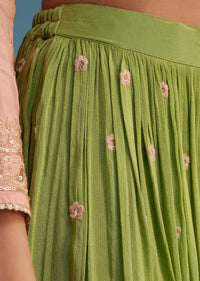 Peach And Green Tissue Palazzo Set With Zardosi And Sequins Work