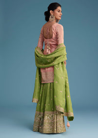 Peach And Green Tissue Palazzo Set With Zardosi And Sequins Work