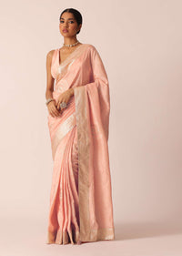 Peach Banarasi Saree With Bandhani Weave And Unstitched Blouse Piece