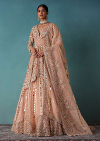 Peach Bridal Lehenga Set In Organza With Jacket