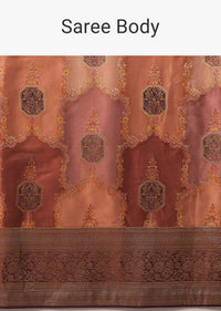 Peach Brocade Silk And Satin Rangkat Saree