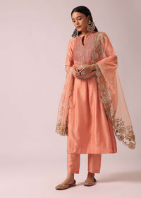 Peach Chanderi Anarkali And Pant Set